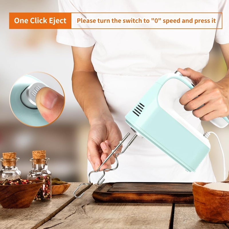 Yomelo 9-Speed Digital Hand Mixer Electric, 400W Powerful DC Motor, Hand Mixer Electric Handheld with Snap-On Storage Case, 5 Stainless Steel Accessories, Beaters, Dough Hooks, Whisk(Ice Blue/White) - Image 5
